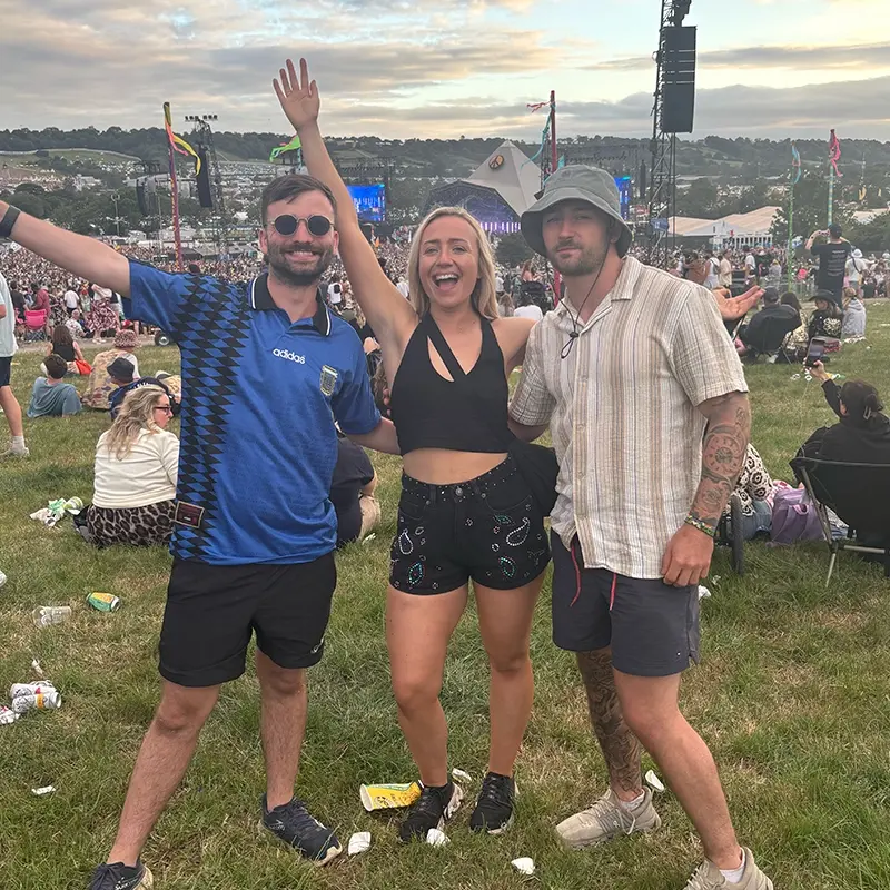 Matt, with his sister and her partner at Glastonbury