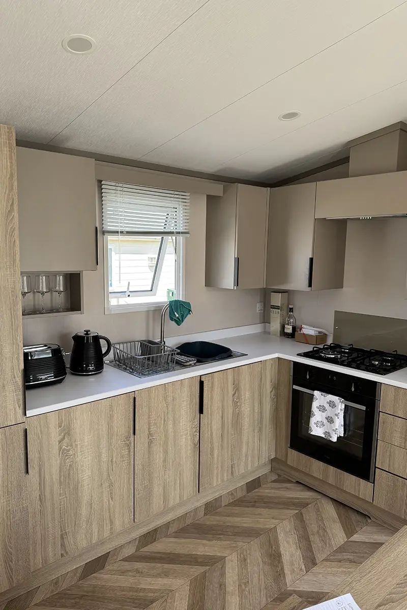 the kitchen of Wayne's holiday home
