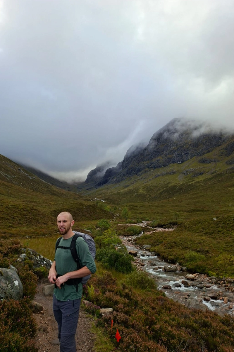 View of Ben Nevis from the ground hidden behind the clouds
