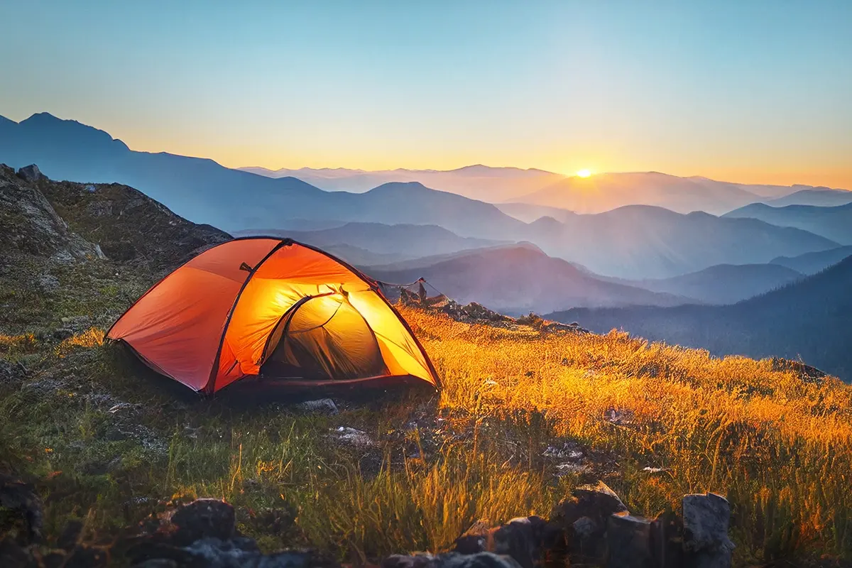 Camping in a tent on the hills
