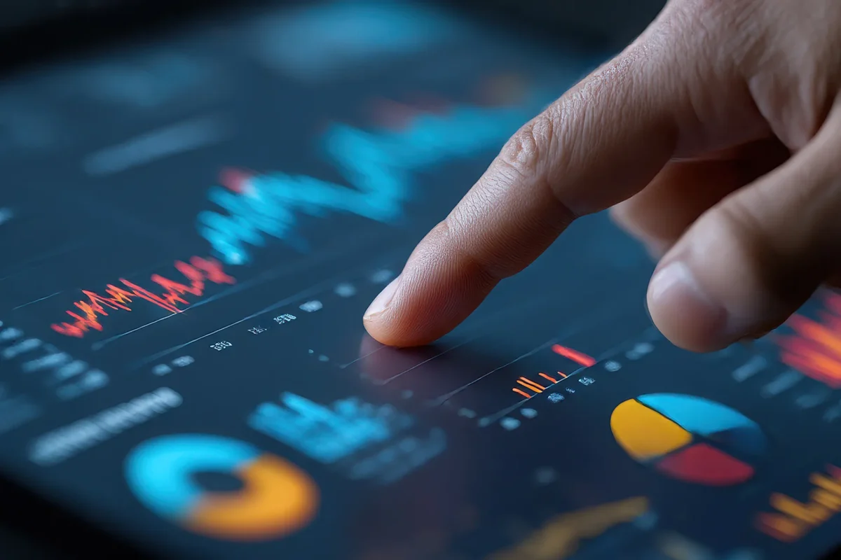 A finger pressing onto some data in a report