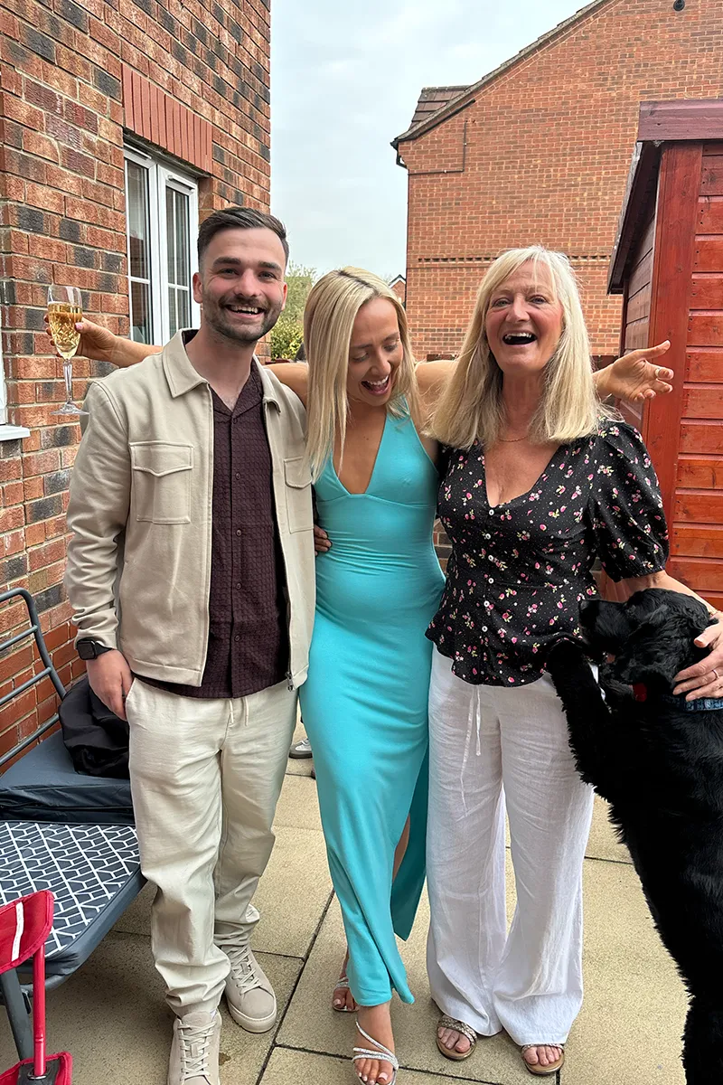Matt, his sister, mum and dog at his sisters 30th