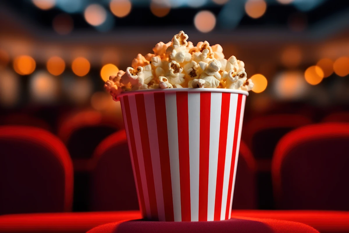 Popcorn bucket inside a cinema]