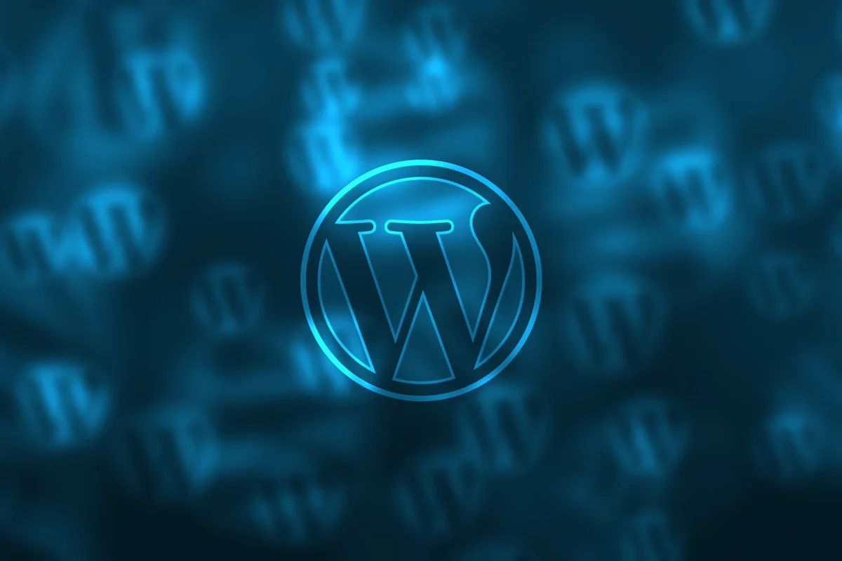 WordPress logo on a blue background