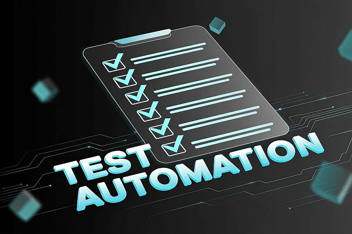 A checklist graphic with txt that says test automation