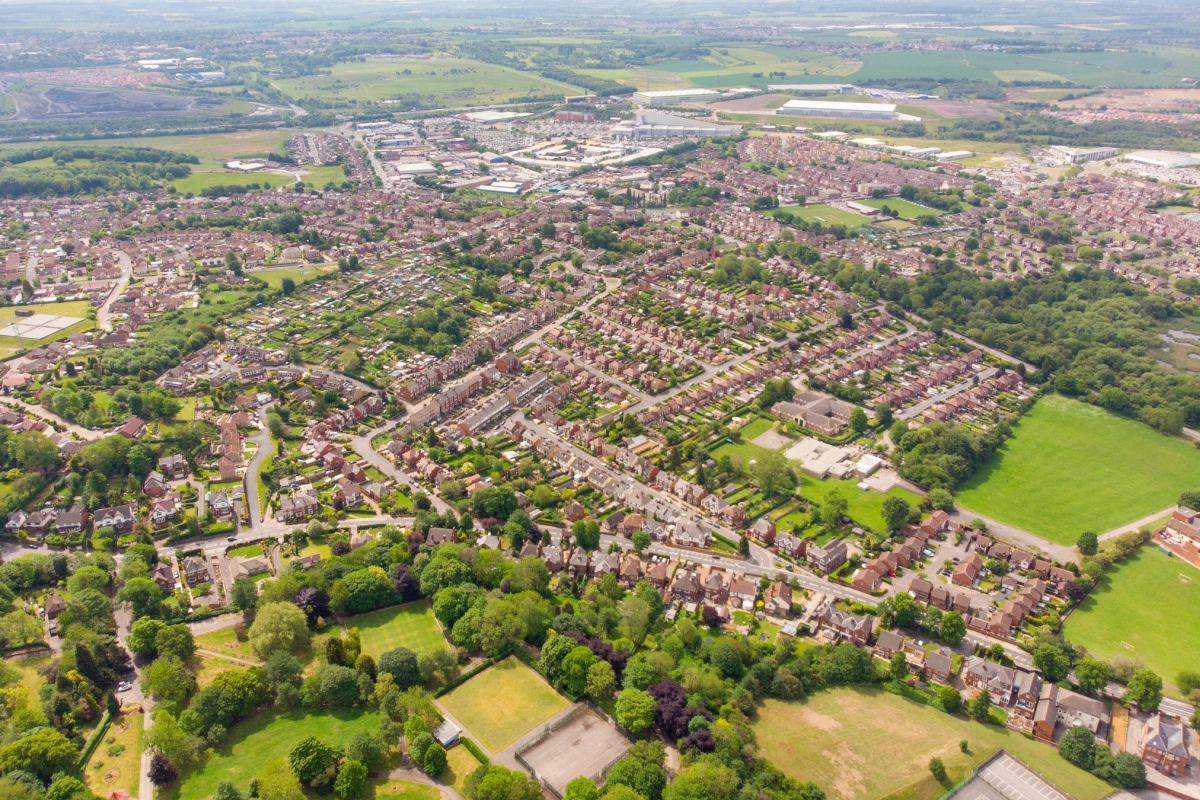 An aerial view of Castleford showing houses & fields