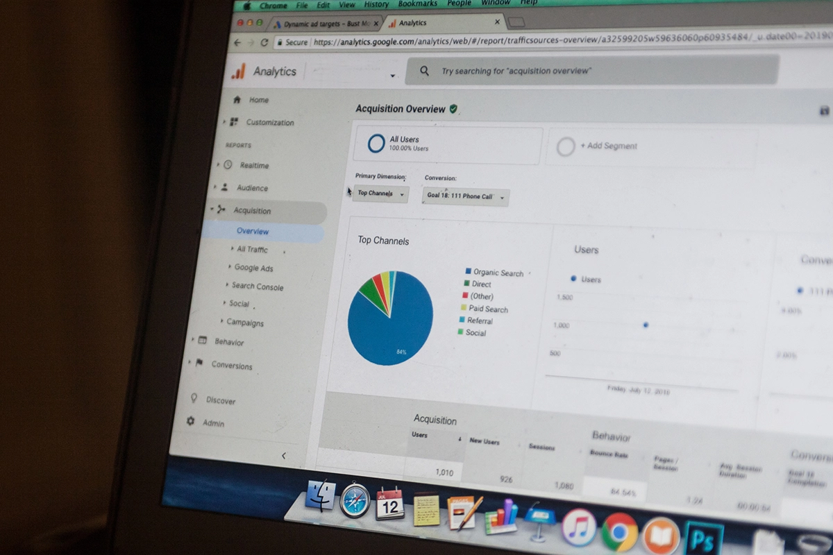 google analytics 4 pie charts on a screen