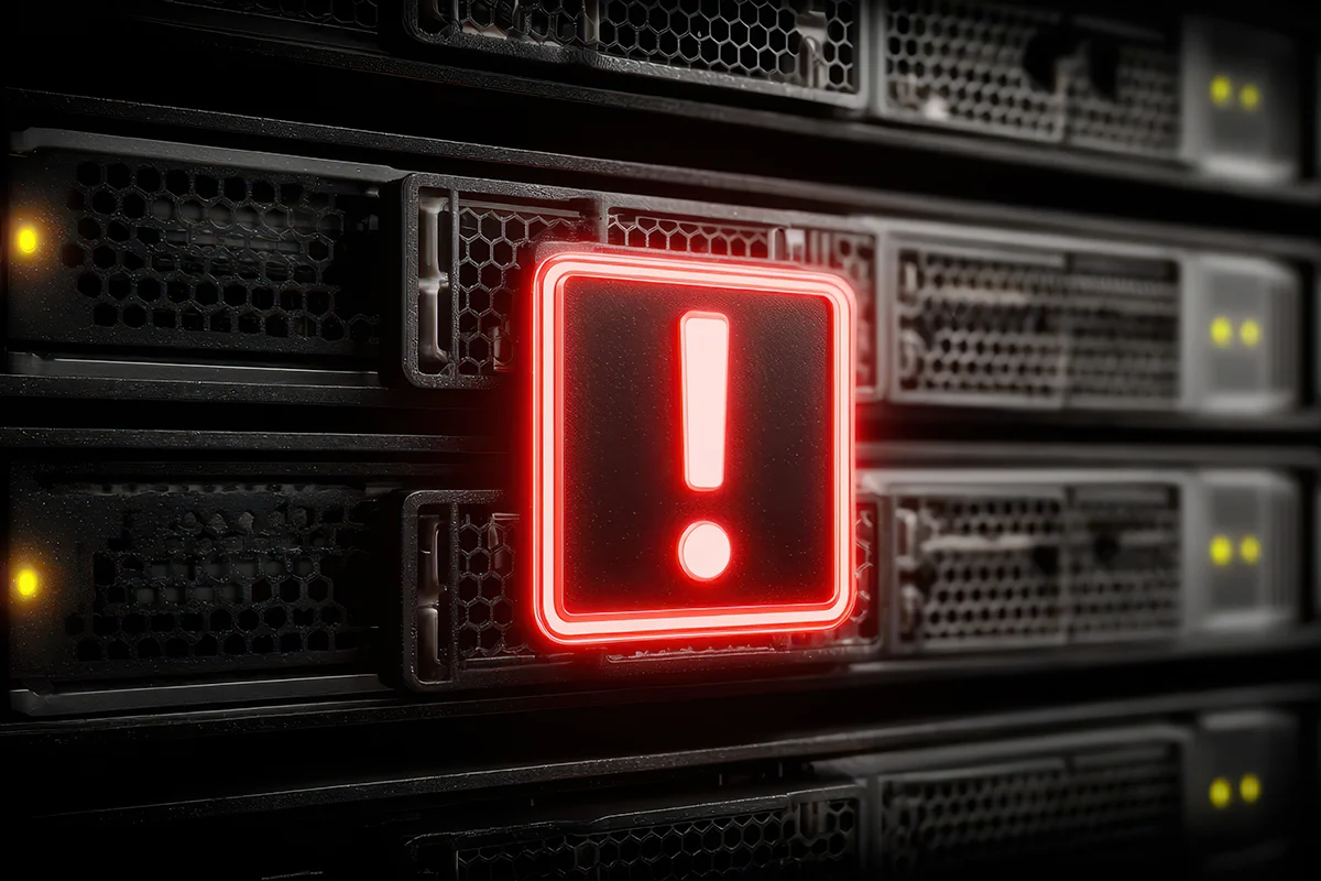 A red exclamation mark is lit up to show a server is down